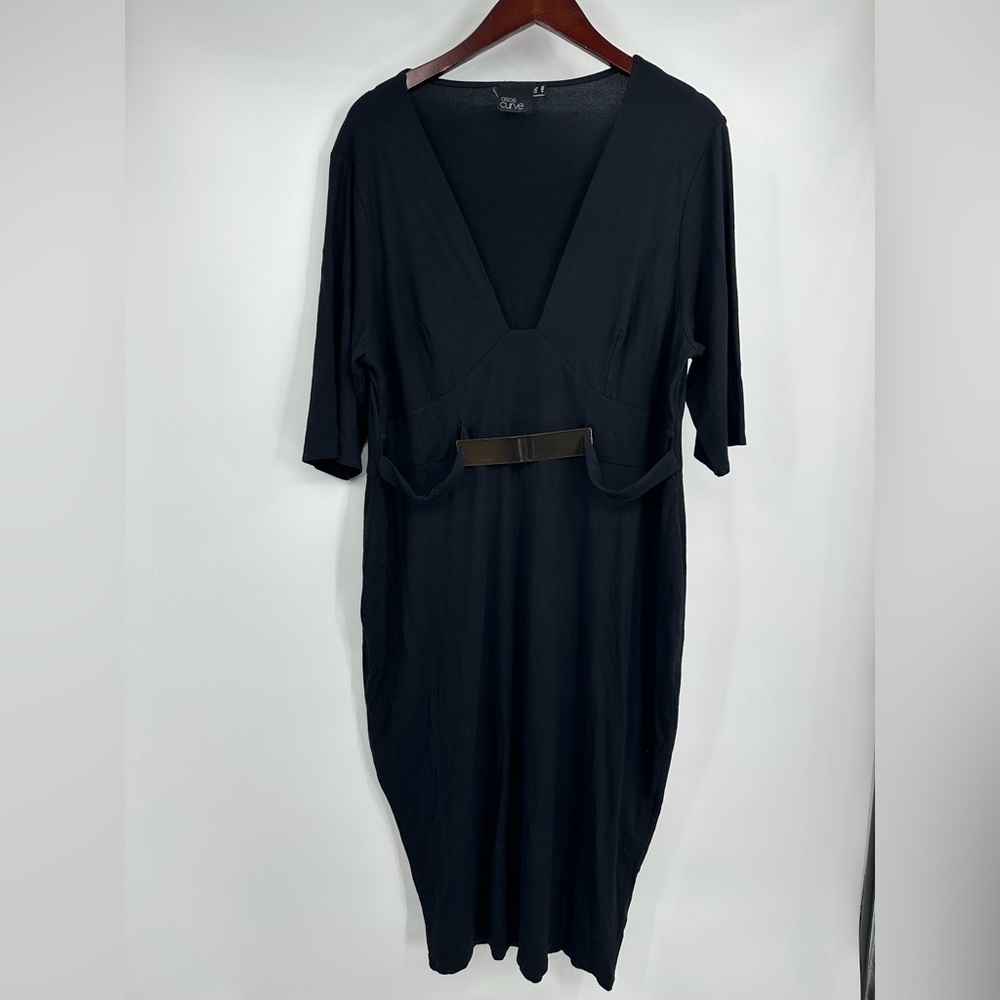ASOS Black Midi Dress with Belt Detail